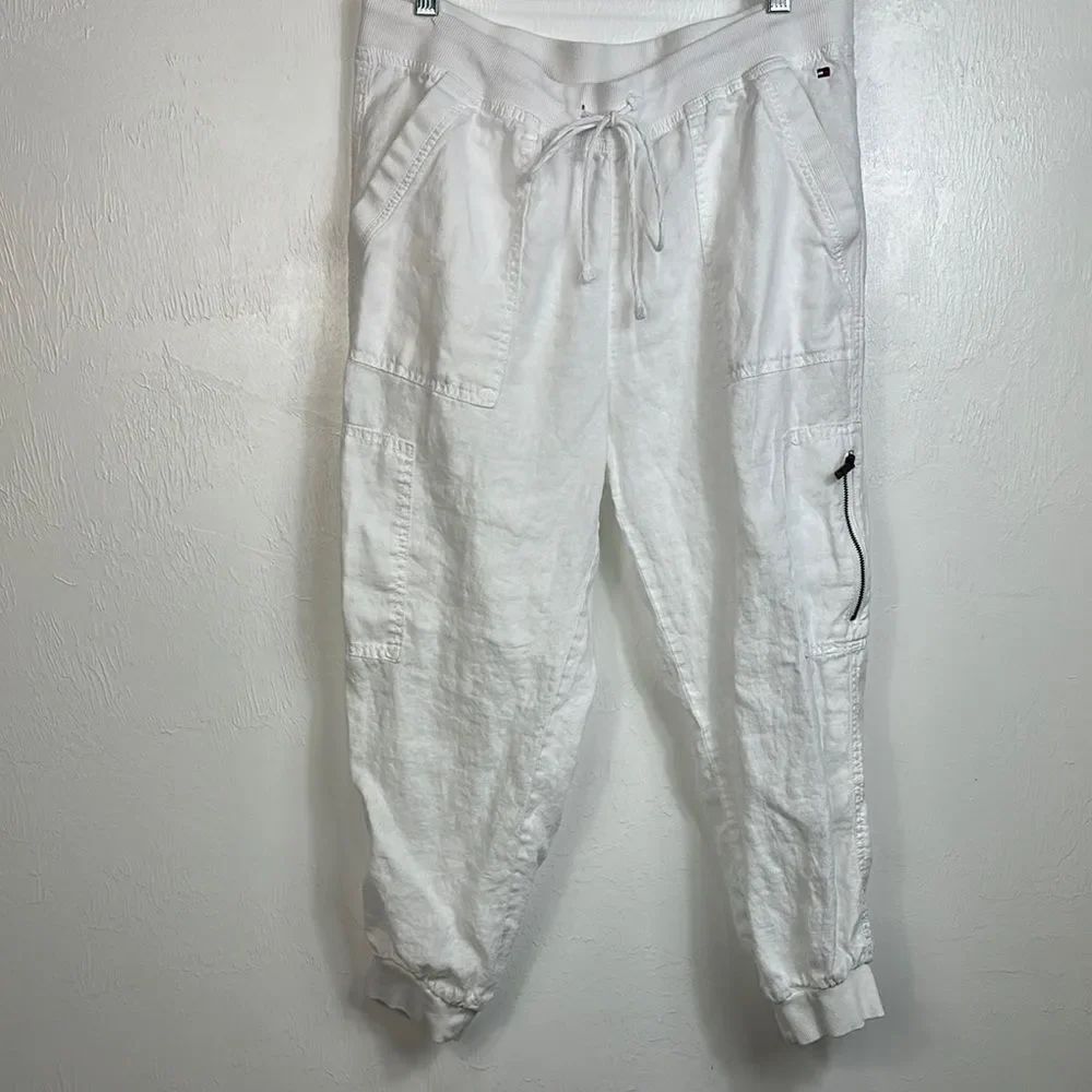 Tommy Hilfiger Linen White Drawstring Waist Jogger Pants Size M